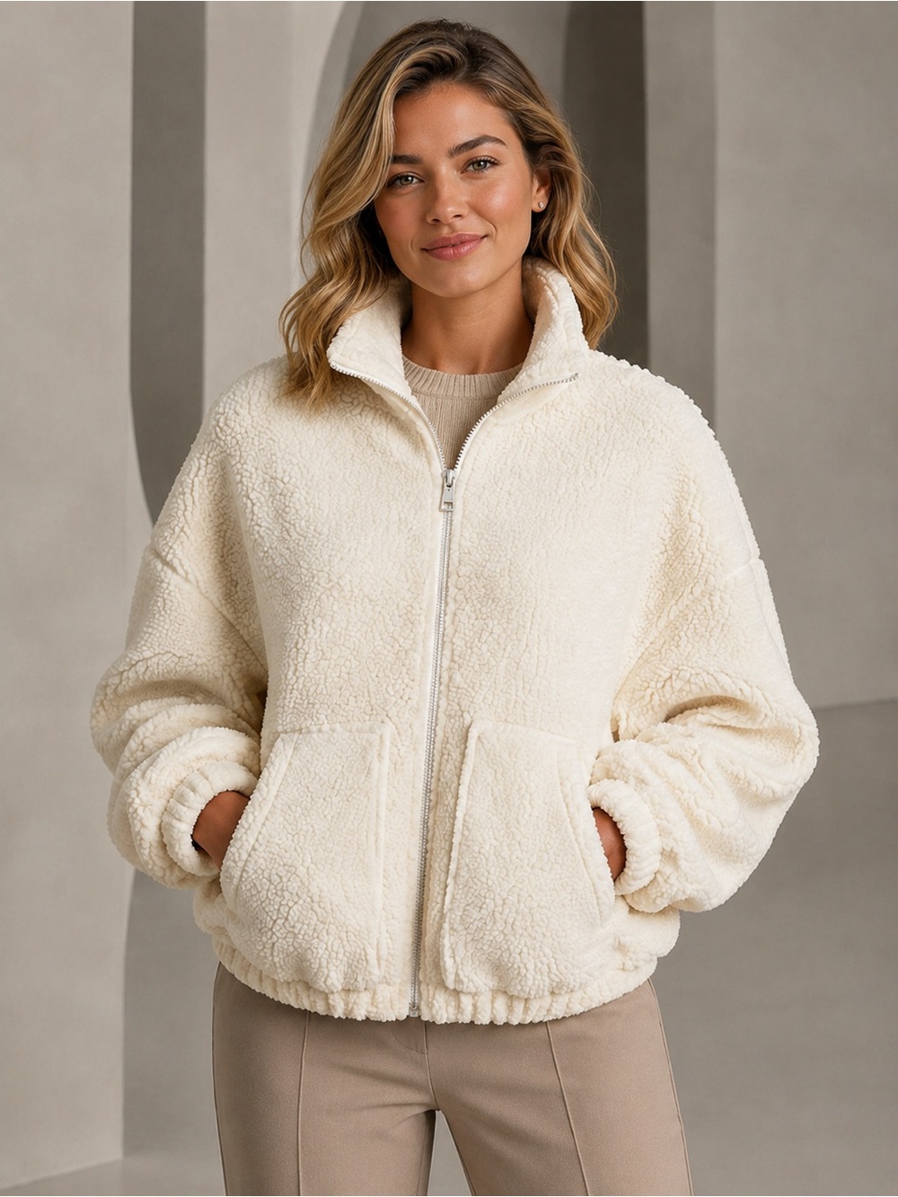 Old Navy Oversized Teddy Sherpa Full- Zip Jacket in Ivory/Cream (NWOT)